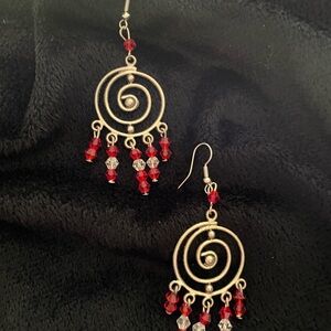 Bohemian Red and White Spiral Earrings